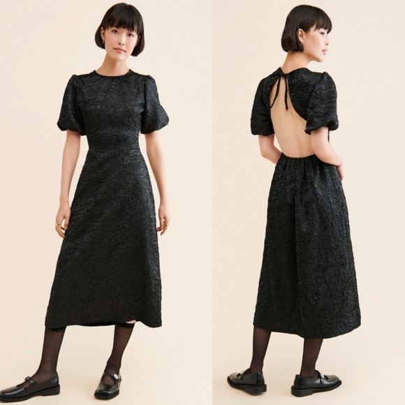 Lisa Says Gah Dresses & Skirts - Lisa Says Gah Gwen Midi Open Back Balloon Sleeve Dress Size XS Elastic Black Tie